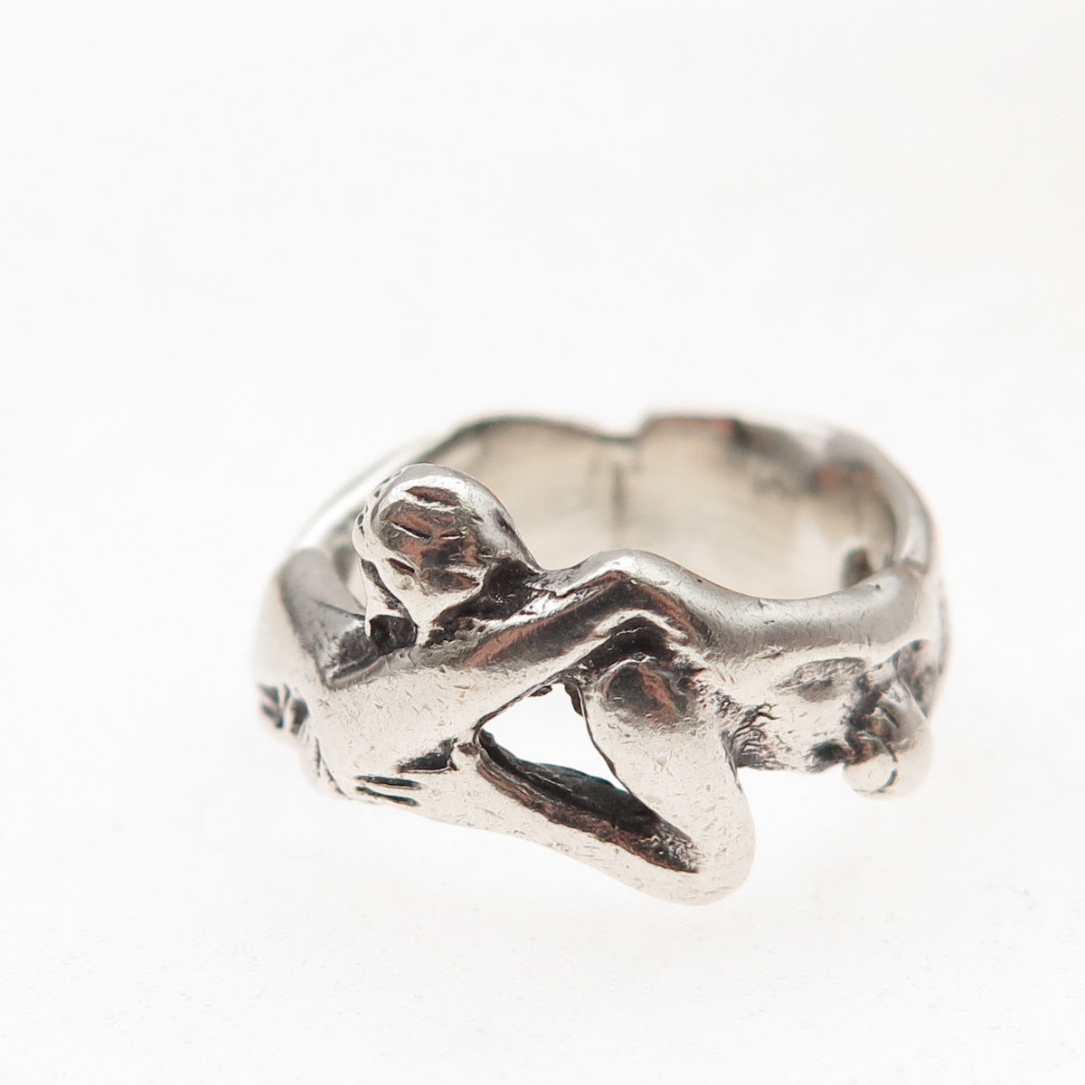 925 Sterling Silver Vintage Erotic Scene Oxidized Band Ring Size 5.75