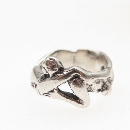 925 Sterling Silver Vintage Erotic Scene Oxidized Band Ring Size 5.75