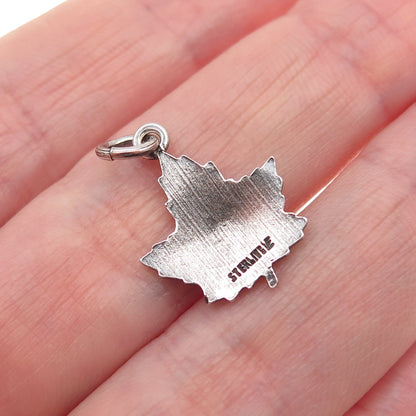 925 Sterling Silver Vintage Enamel Vancouver Maple Leaf Mini Charm Pendant