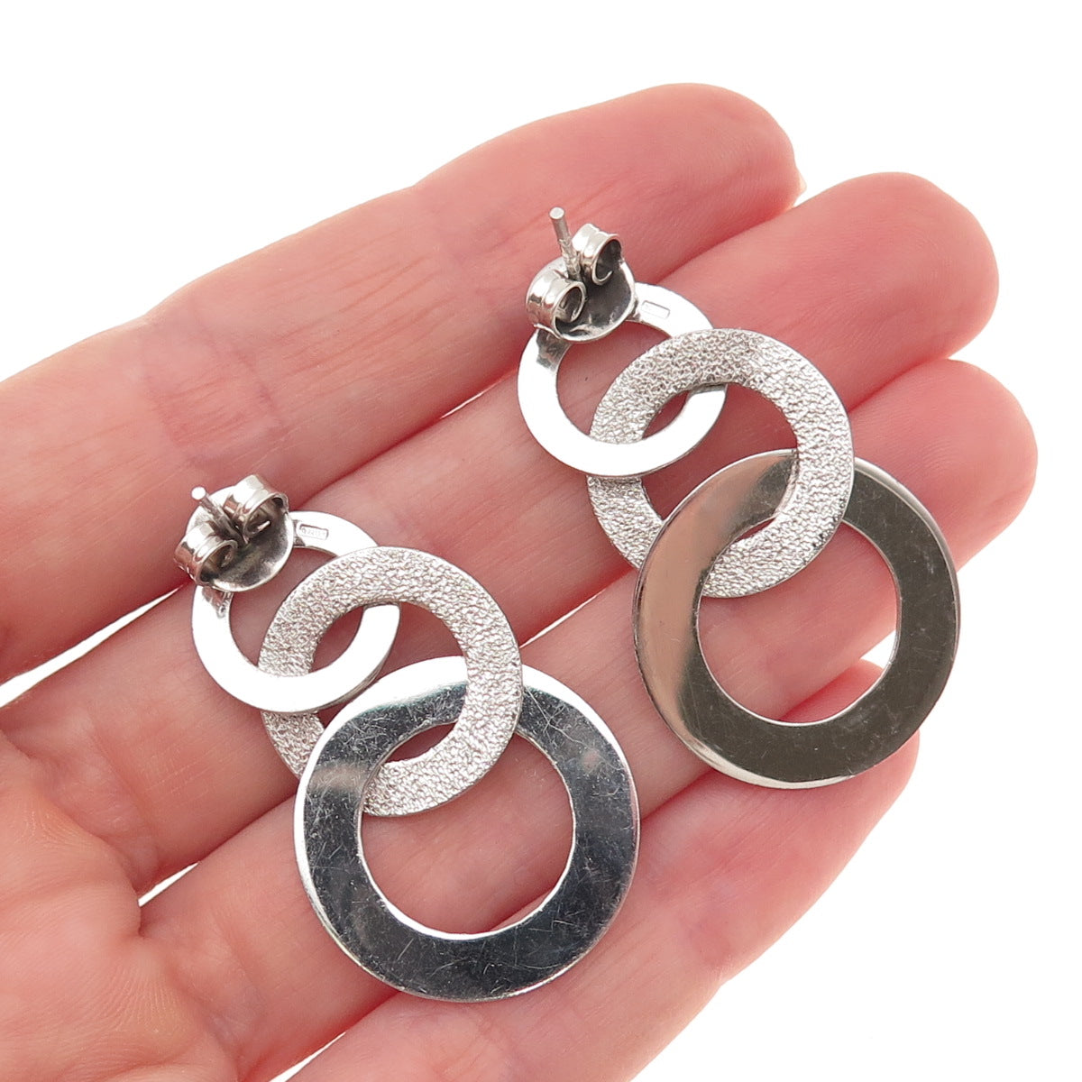 Pianegonda 925 Sterling Silver Italy Interlocked Circle Dangle Earrings