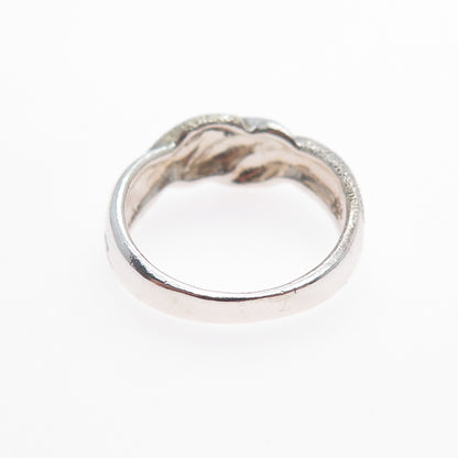 925 Sterling Silver Vintage Modernist Textured Twisted Ring Size 6