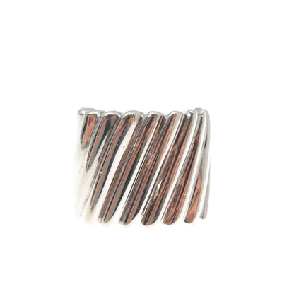 925 Sterling Silver Vintage Modernist Ribbed Square Ring Size 7.25
