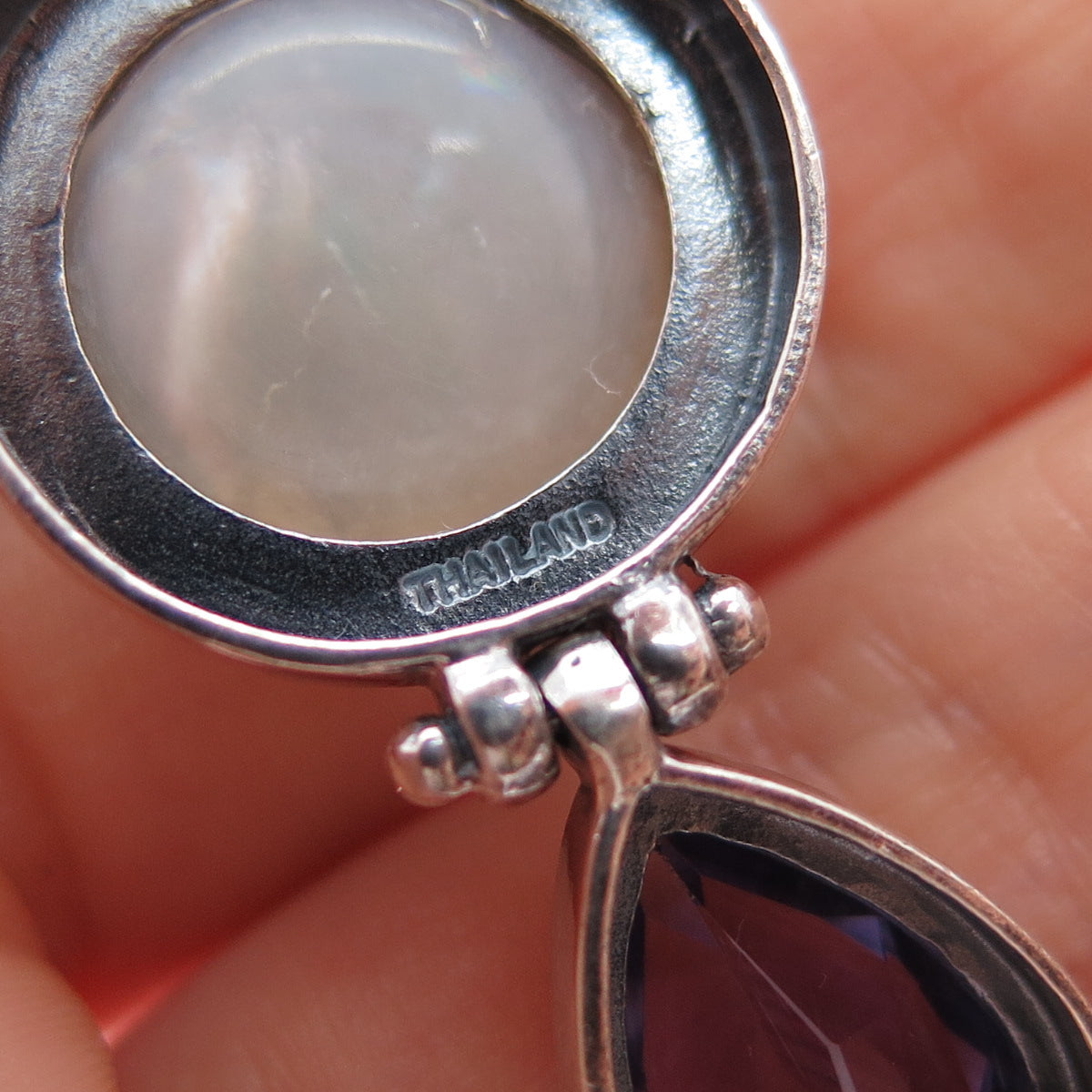 CHAPAL ZENRAY 925 Sterling Silver Vintage Real Amethyst & Pearl Oxidized Pendant