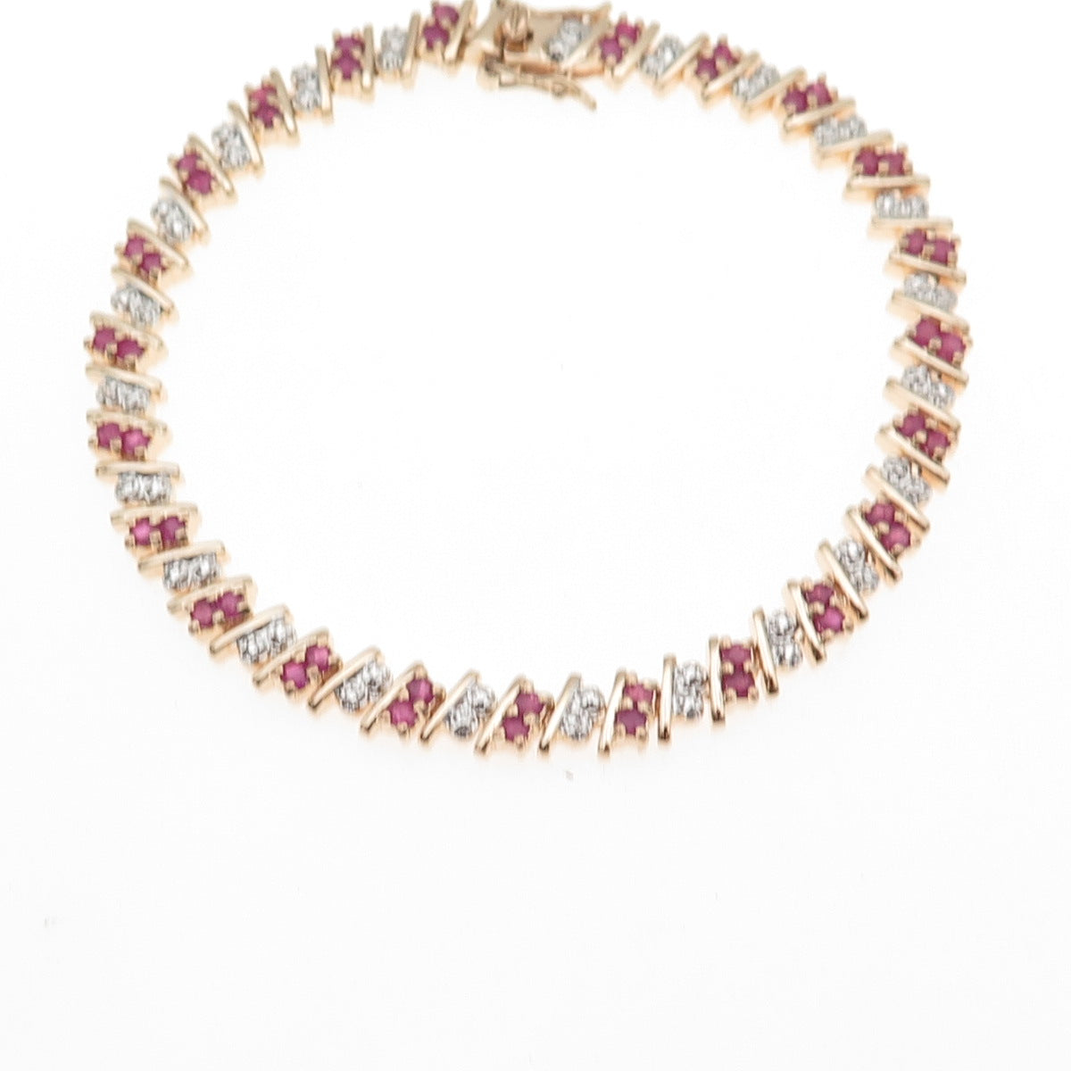 ROSS SIMONS Sterling Silver Gold Plated Real Diamond Accent & Ruby Bracelet 7.5"