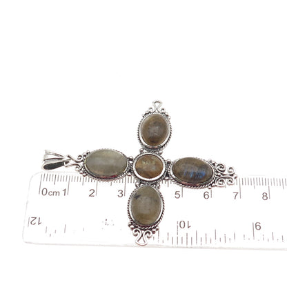 M.R.F. Resources 925 Sterling Silver Vintage Real Labradorite Cross Pendant