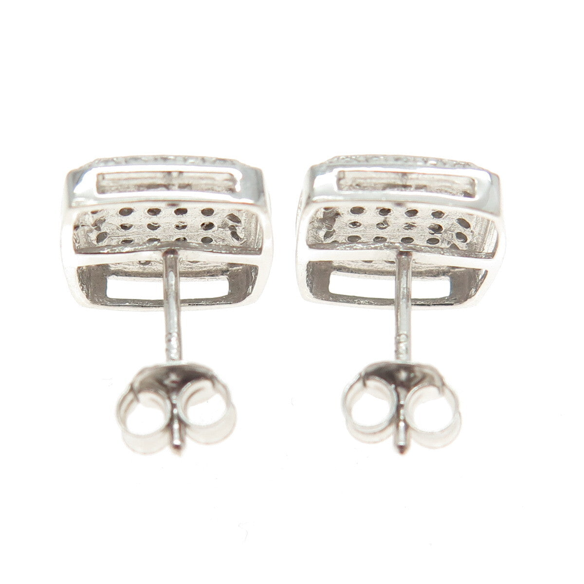 925 Sterling Silver Round-Cut C Z Cushion Stud Earrings