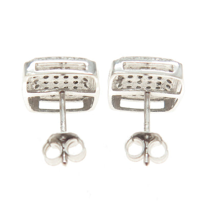 925 Sterling Silver Round-Cut C Z Cushion Stud Earrings