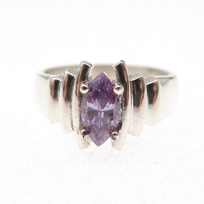 925 Sterling Silver Marquise-Cut Lavender C Z Modernist Ring Size 7