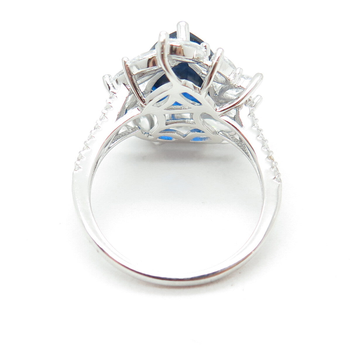 925 Sterling Silver Lab-Created Sapphire & C Z Teardrop Ring Size 8