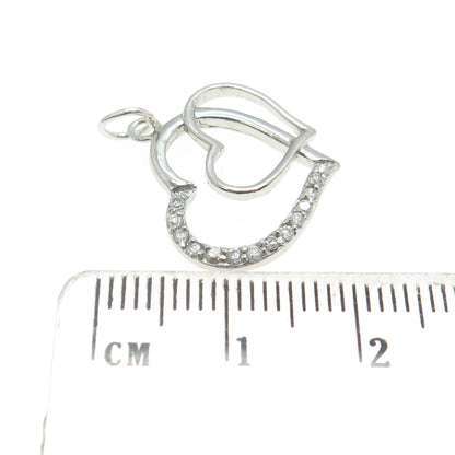 925 Sterling Silver Round-Cut C Z Double Heart Charm Pendant