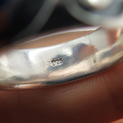 925 Sterling Silver Vintage Modernist Wavy Oxidized Band Ring Size 7.75