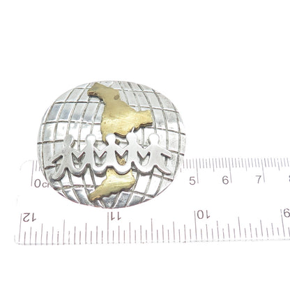 925 Sterling Silver 2-Tone Vintage Mexico Kids Holding Hands Globe Pin Brooch