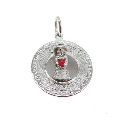 ELCO 925 Sterling Silver Vintage Red Glass "To My Bridesmaid" Charm Pendant