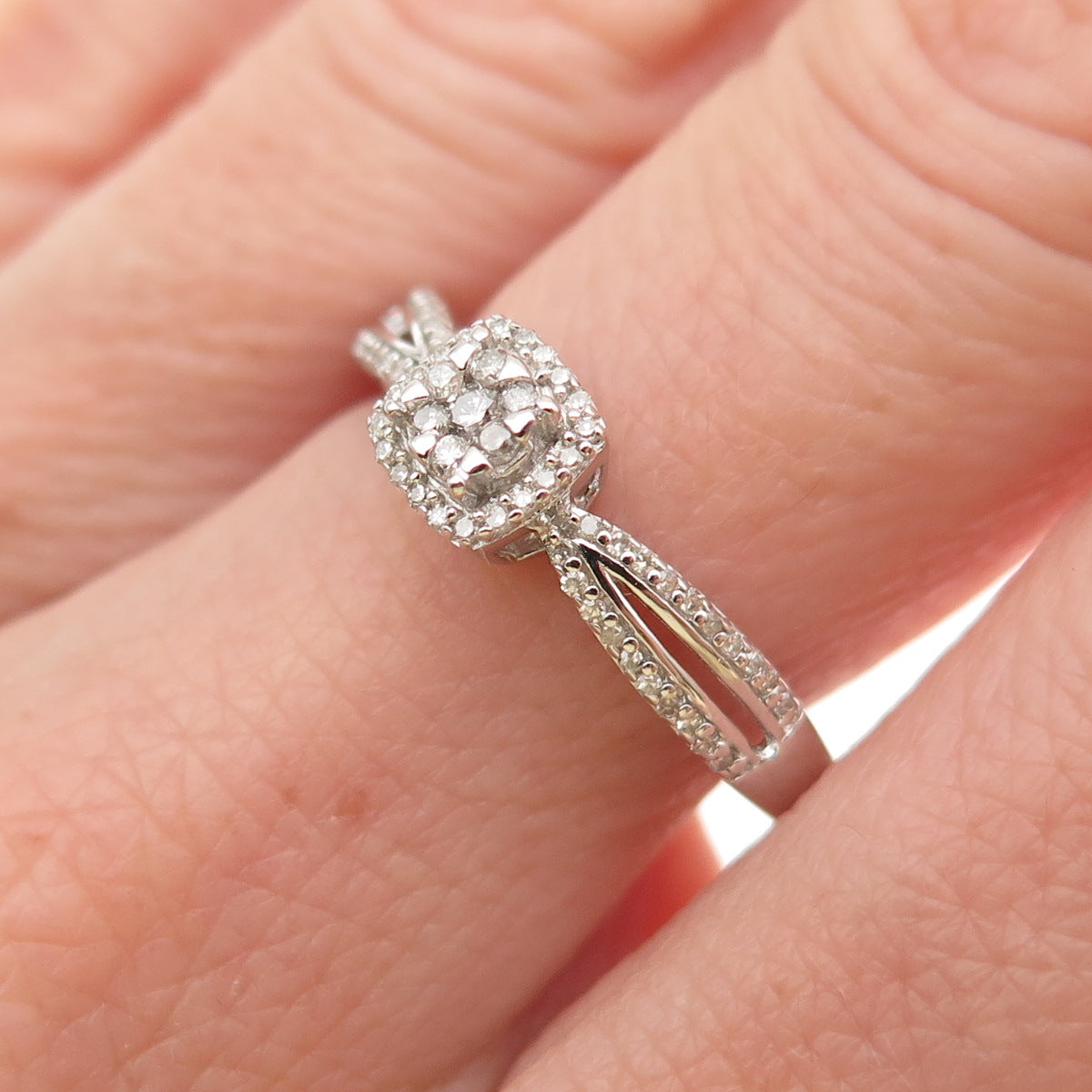 Sun 925 Sterling Silver Real Round-Cut Diamond Engagement Ring Size 7