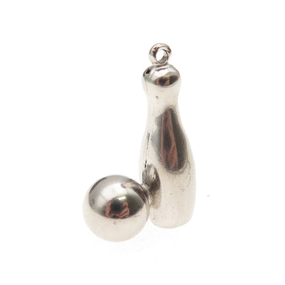 925 Sterling Silver Vintage Bowling Pin & Ball 3D Charm Pendant