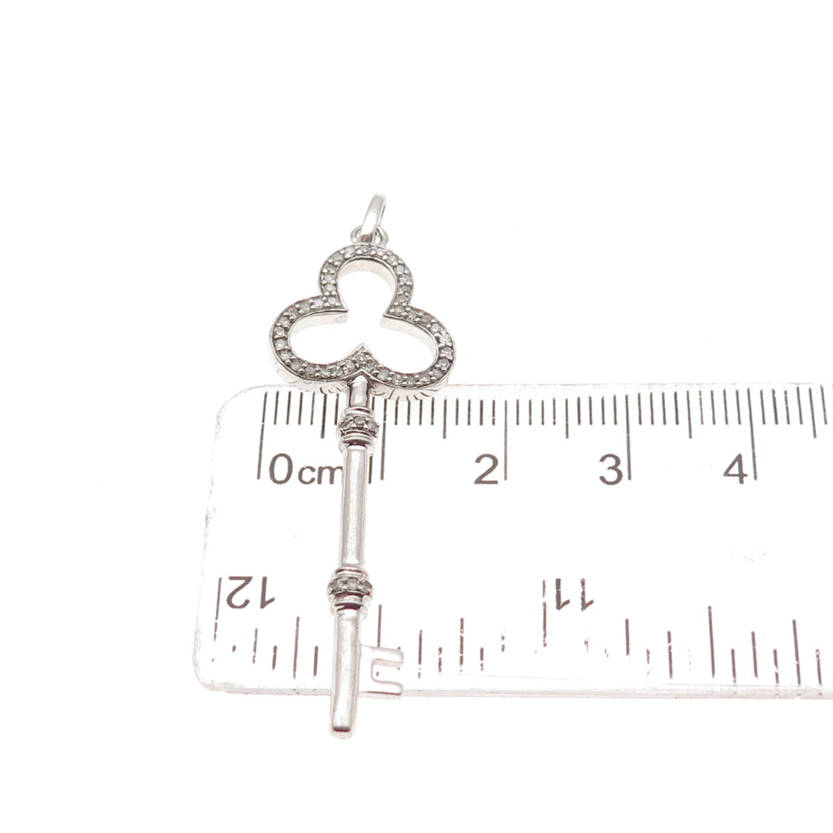925 Sterling Silver Real Round-Cut Diamond Clubs Key Charm Pendant