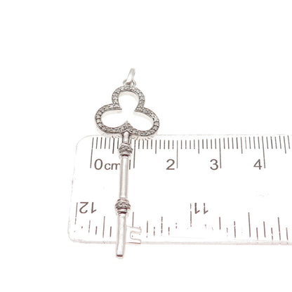 925 Sterling Silver Real Round-Cut Diamond Clubs Key Charm Pendant
