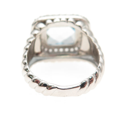 925 Sterling Silver Real Blue & White Topaz Ring Size 7.25
