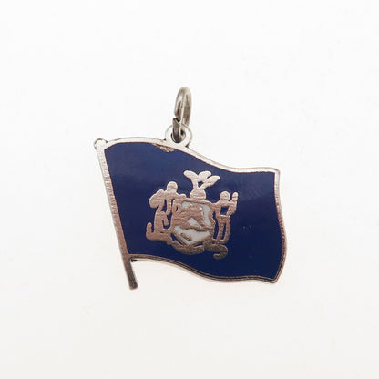 Elco 925 Sterling Silver Vintage Enamel New York State Flag Mini Charm Pendant