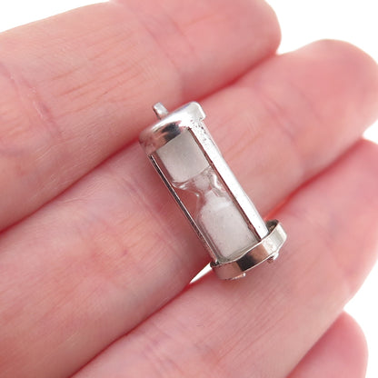 925 Sterling Silver Antique Art Deco Hourglass 3D Charm Pendant
