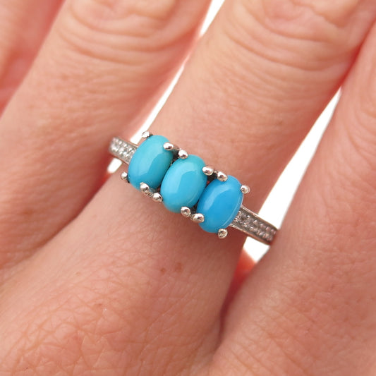 Chuck Clemency 925 Sterling Silver Real Turquoise & White Topaz Ring Size 7