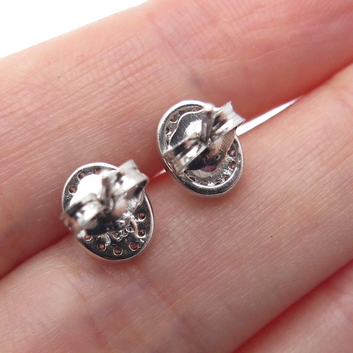 925 Sterling Silver Oval & Round-Cut Blue White C Z Stud Earrings