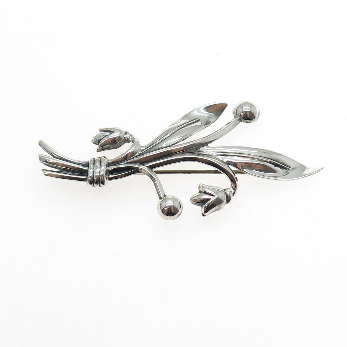 925 Sterling Silver Antique Art Deco Tulip Flower Oxidized Pin Brooch