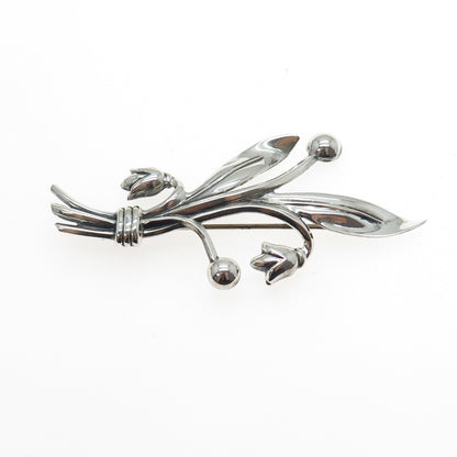 925 Sterling Silver Antique Art Deco Tulip Flower Oxidized Pin Brooch