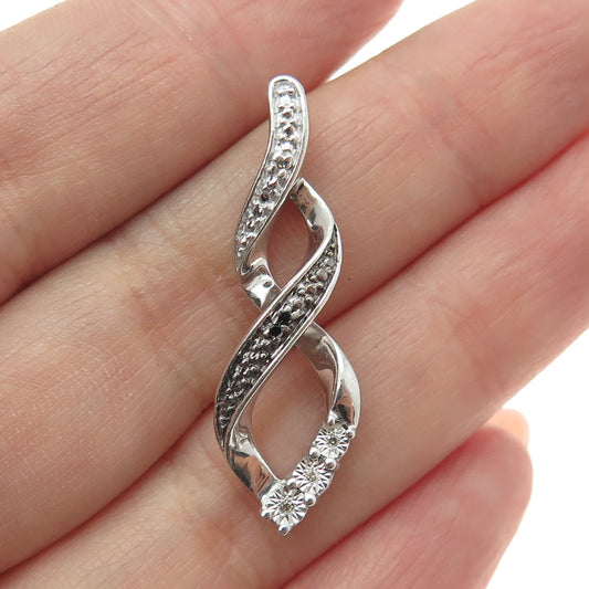 925 Sterling Silver Real White & Black Diamond Infinity Pendant