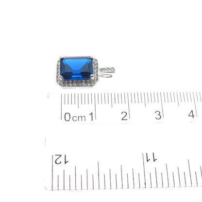 925 Sterling Silver Blue & White C Z Minimalist Charm Pendant