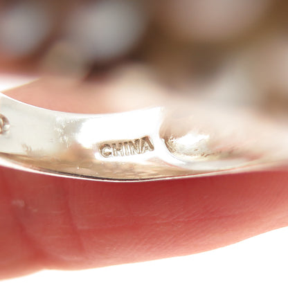 925 Sterling Silver Vintage Real Abalone Shell & Pearl Beaded Ring Size 8.5