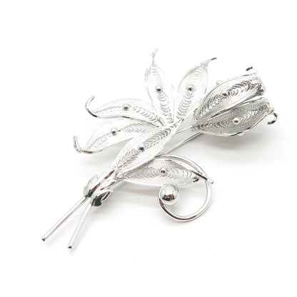 925 Sterling Silver Vintage CAMEO Filigree Floral Pin Brooch