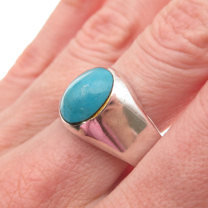 925 Sterling Silver Vintage Mexico Real Turquoise Oxidized Ring Size 10.75