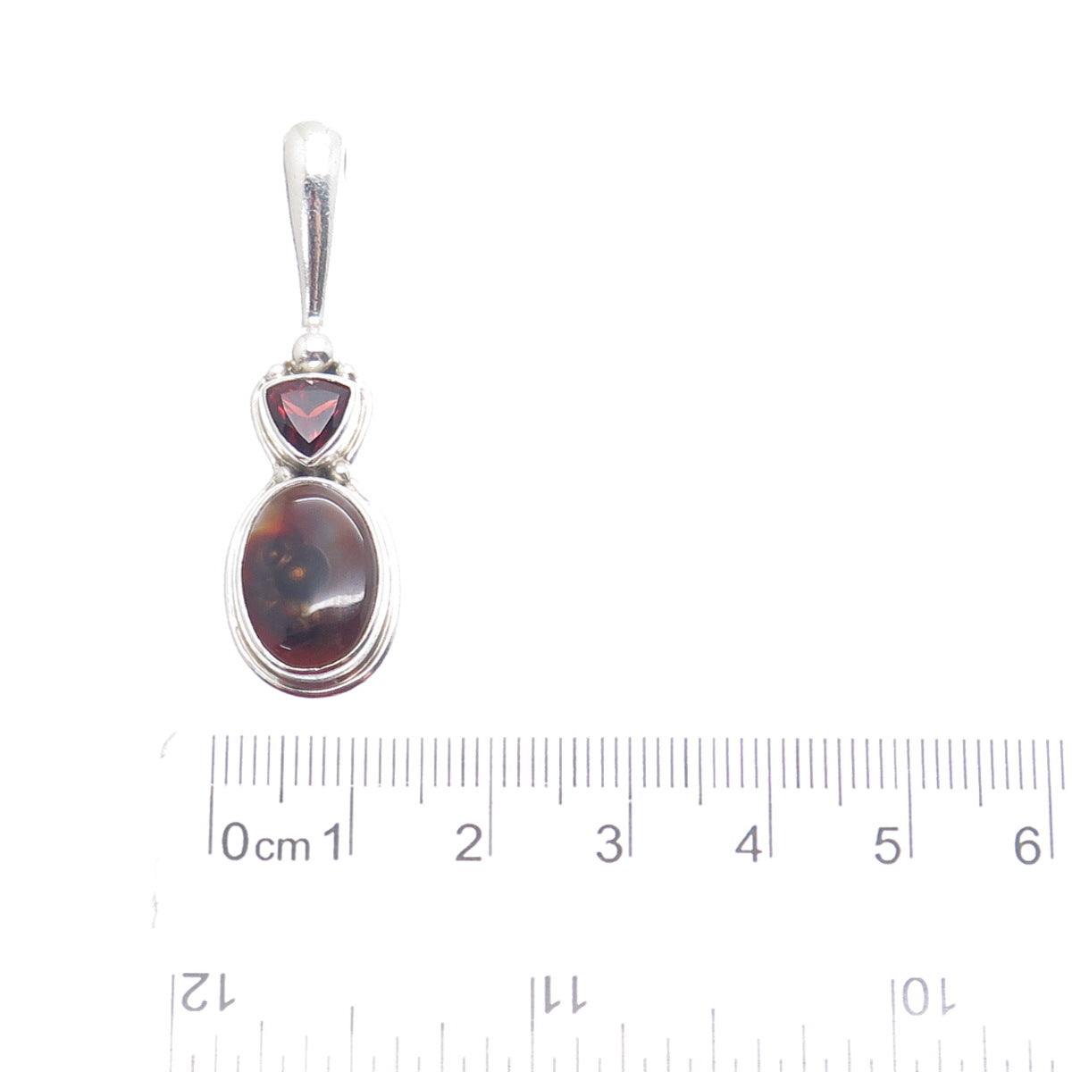 SAJEN 925 Sterling Silver Vintage Real Agate & Red Garnet Gemstone Pendant