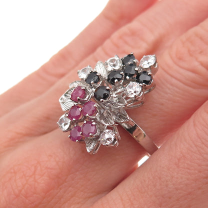 925 Sterling Silver Antique Art Deco Real Sapphire Ruby Rhinestone Ring Size 7.5