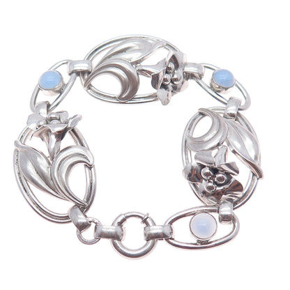 CARL ART 925 Sterling Silver Antique Art Deco Opalite Flower Bracelet 7"
