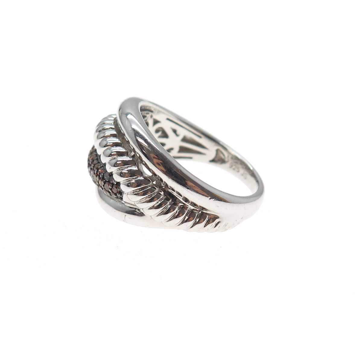 J. STELLA 925 Sterling Silver Real Cognac Diamond Crisscross Ring Size 6.25