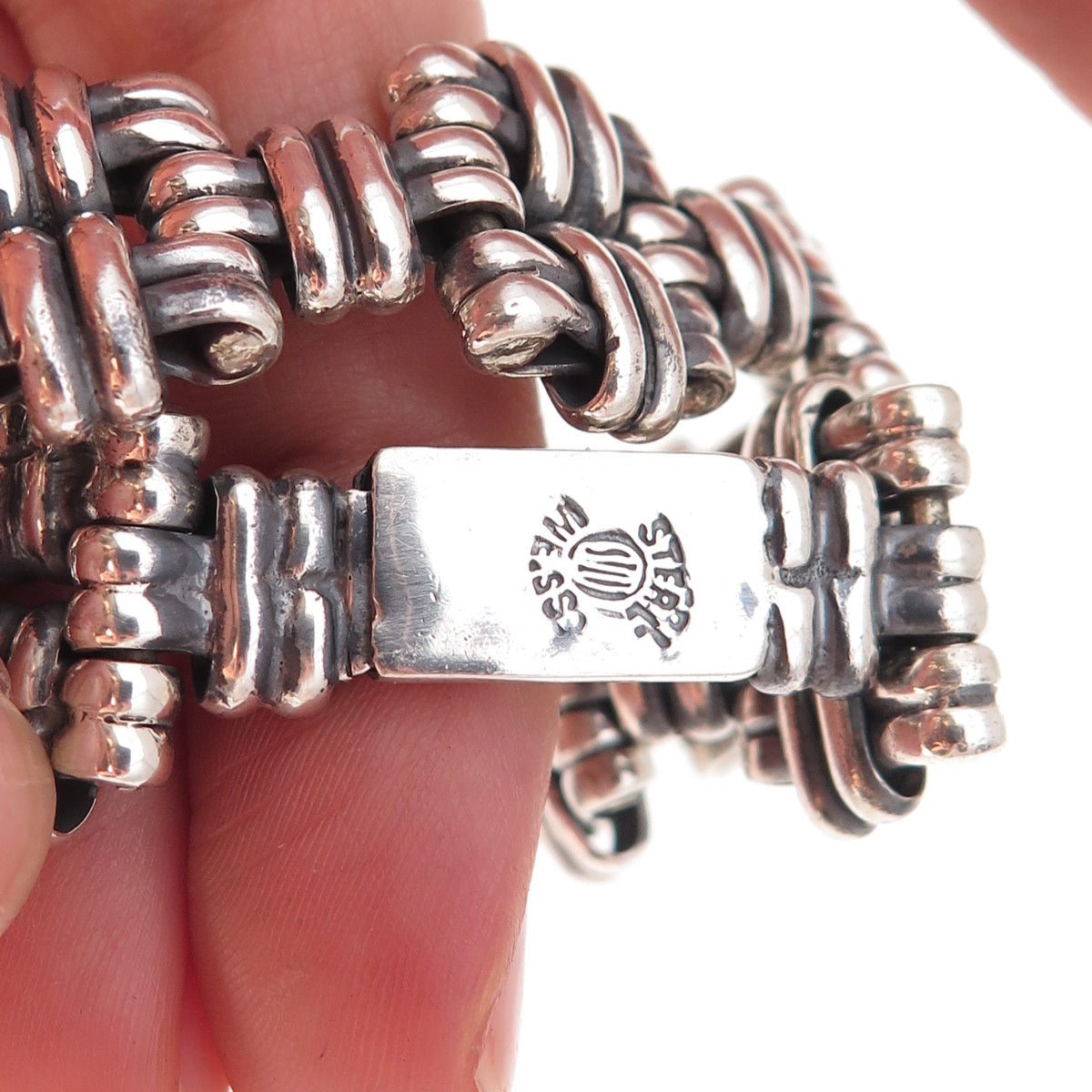 925 Sterling Silver Vintage Mexico Modernist Oxidized Bracelet 7.75"