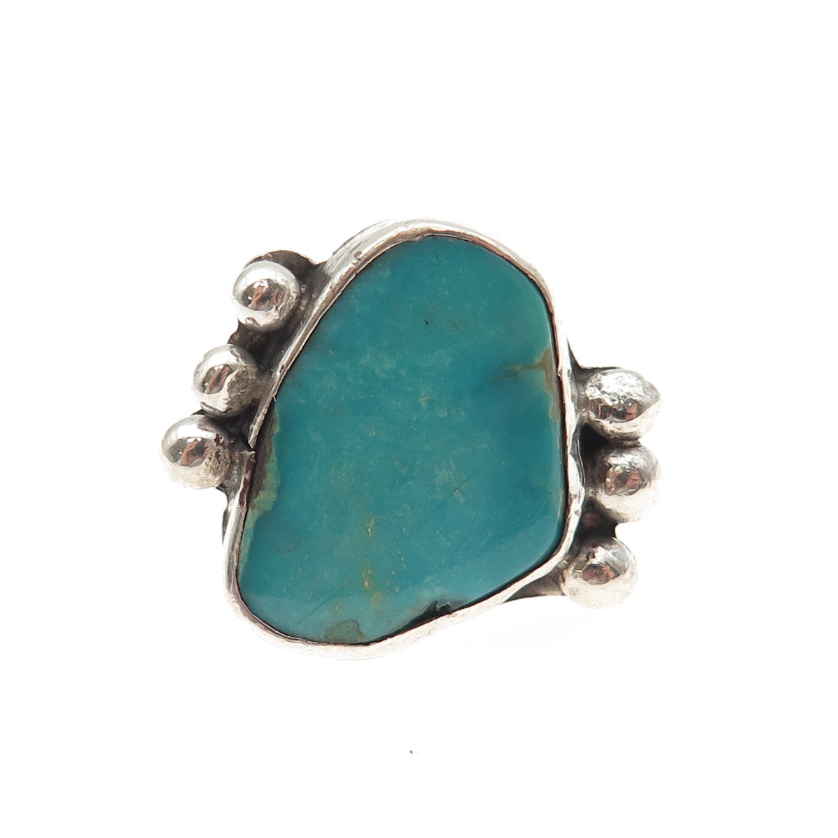 Old Pawn 925 Sterling Silver Vintage Kingman Turquoise Tribal Ring Size 4.25