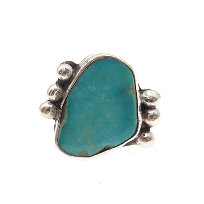 Old Pawn 925 Sterling Silver Vintage Kingman Turquoise Tribal Ring Size 4.25