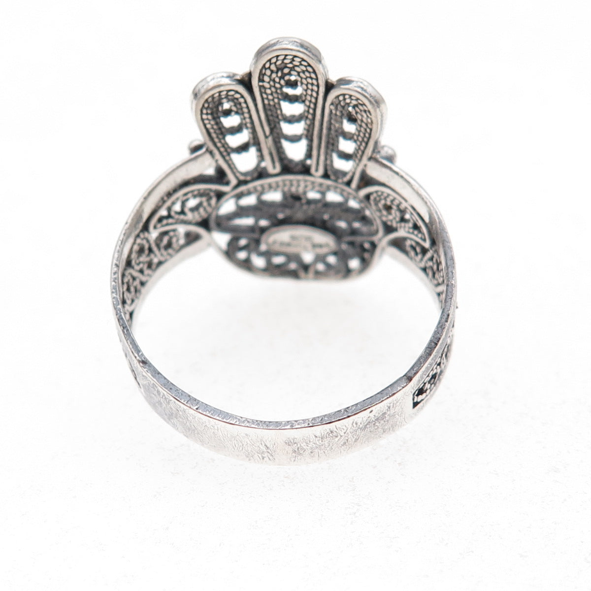 925 Sterling Silver Vintage Hamsa Amulet Filigree Oxidized Ring Size 10.25