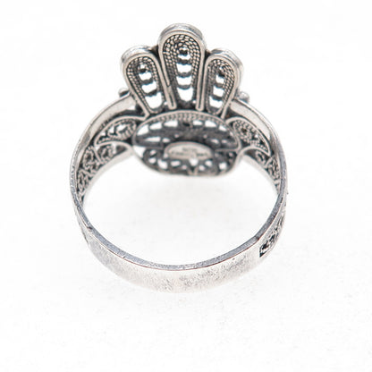 925 Sterling Silver Vintage Hamsa Amulet Filigree Oxidized Ring Size 10.25