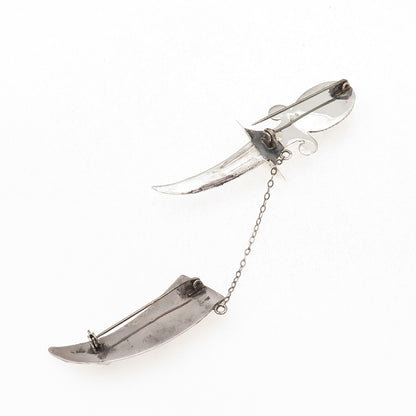 925 Sterling Antique Art Deco Real Amethyst Dagger in Sheath 2-Pc Pin Brooch