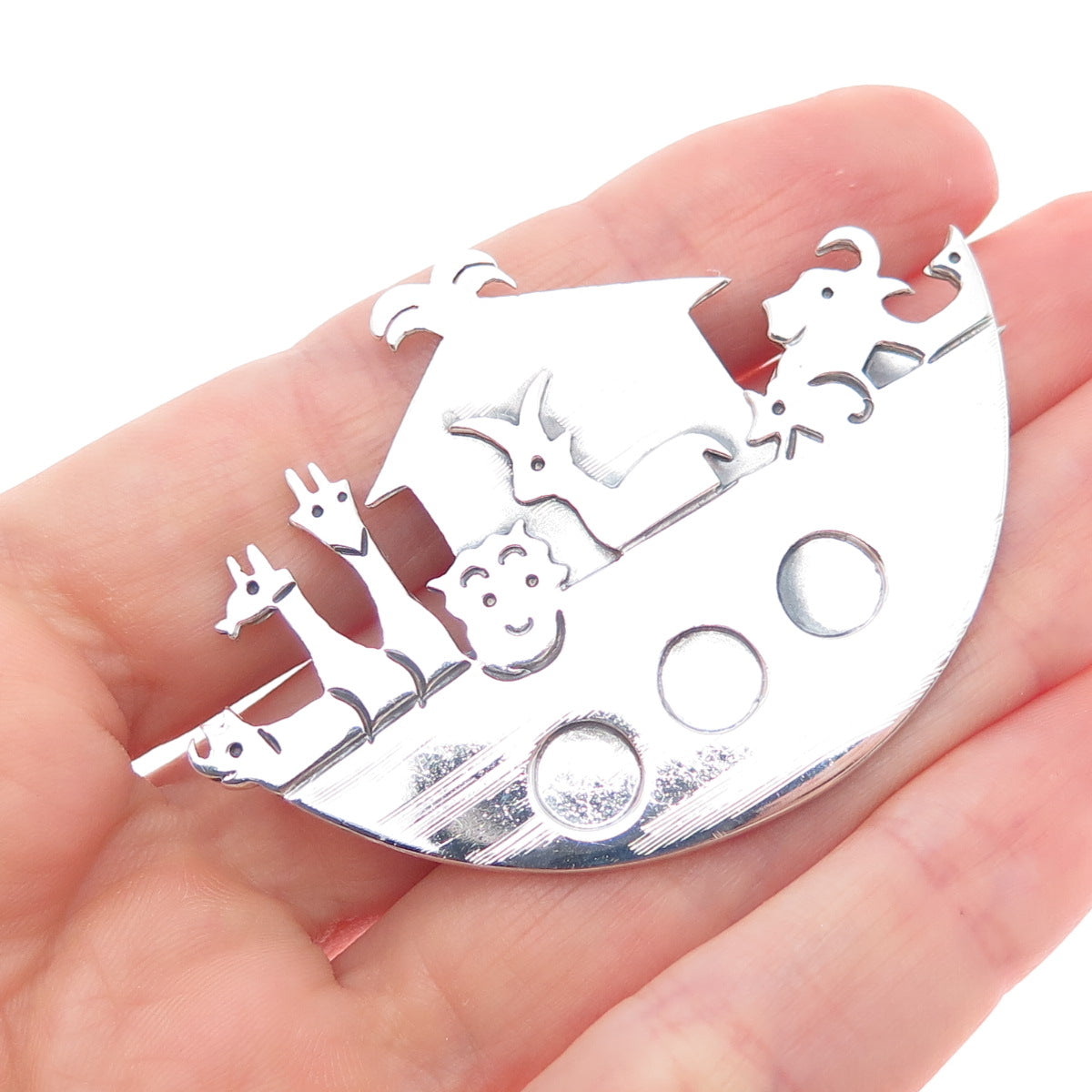 925 Sterling Silver Vintage Mexico Noah's Ark Religious Pin Brooch