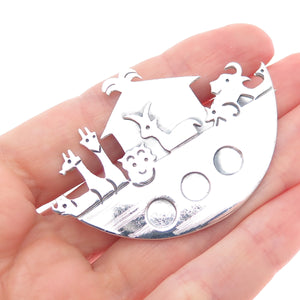 925 Sterling Silver Vintage Mexico Noah's Ark Religious Pin Brooch