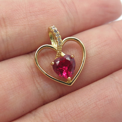 HAN 925 Sterling Silver Gold Plated White & Pink C Z Heart Pendant