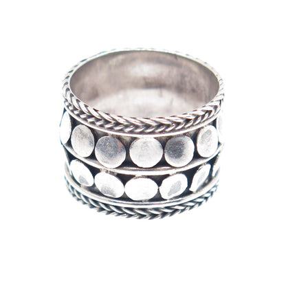 925 Sterling Silver Vintage Modernist Disc Dotted Band Oxidized Ring Size 6