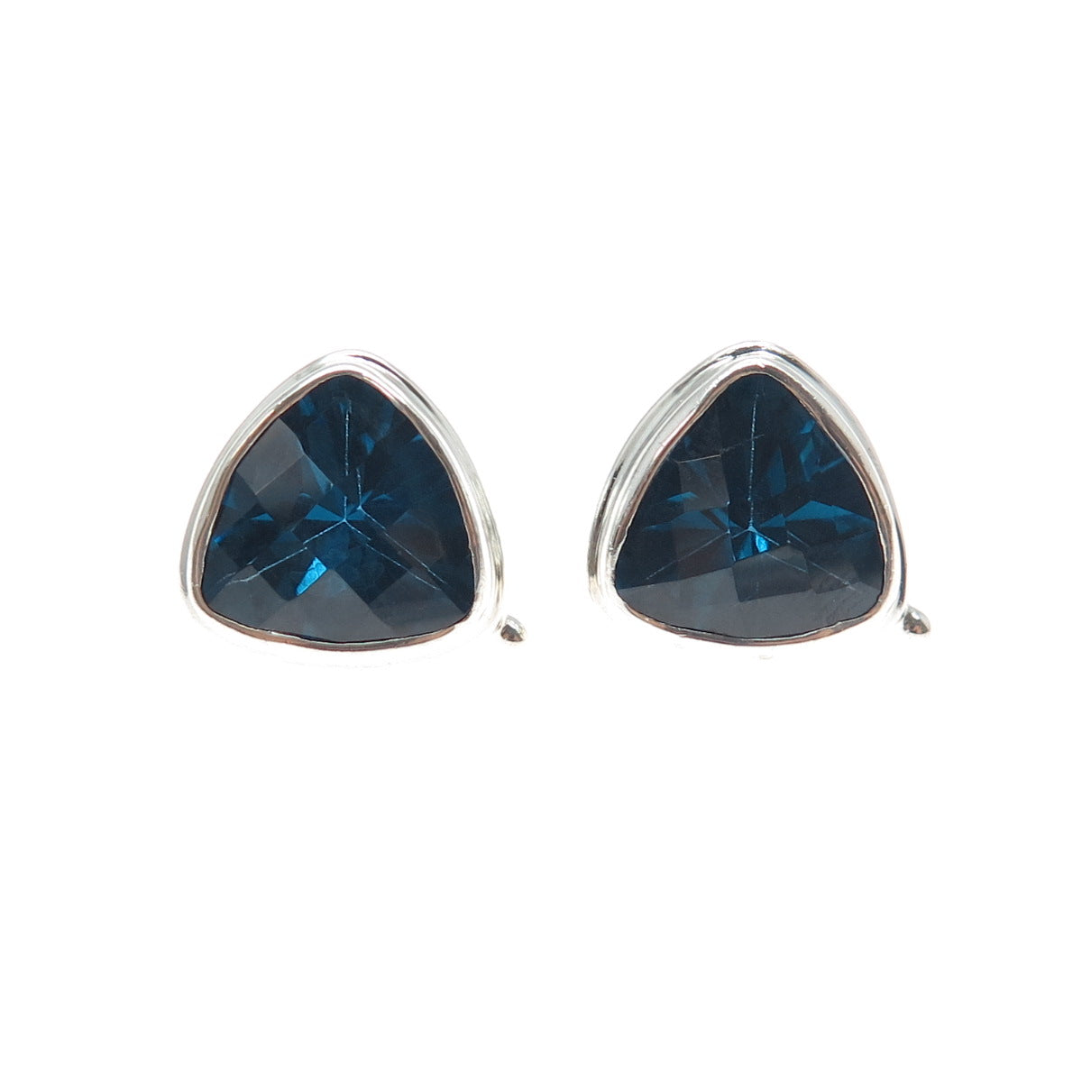 SARDA 925 Sterling Silver Vintage Real London Blue Topaz Triangle Stud Earrings