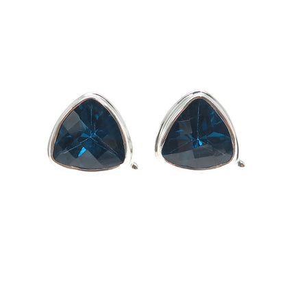 SARDA 925 Sterling Silver Vintage Real London Blue Topaz Triangle Stud Earrings