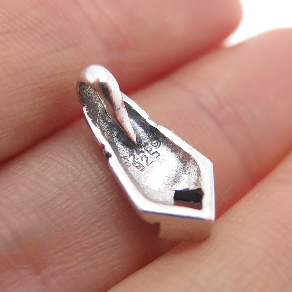 925 Sterling Silver Vintage Real Blue Topaz Oxidized Minimalist Slide Pendant